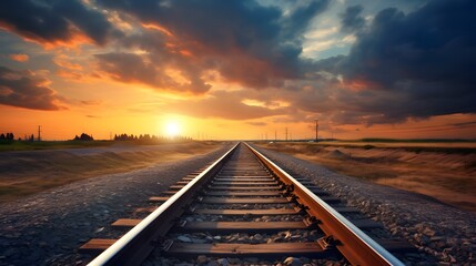 Train tracks leading into the distance - obrazy, fototapety, plakaty