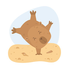 Cute capybara having fun on the beach