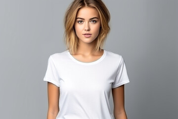 Fototapeta premium Woman in White Tshirt Mockup created with Generative AI