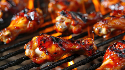 Close Up of Chicken Wings on Grill