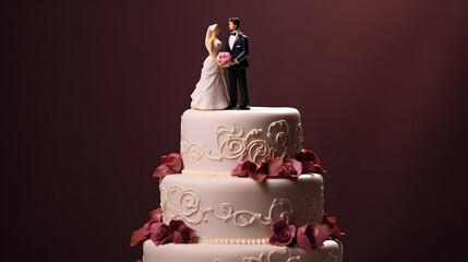 wedding cake with a bride and groom figurine on top