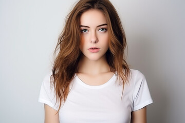 Obraz premium Woman in White Tshirt Mockup created with Generative AI