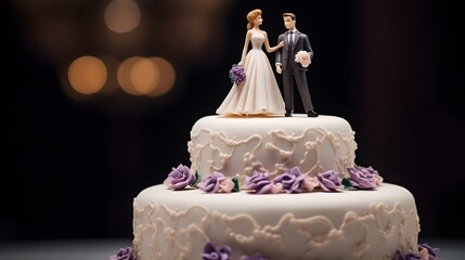 wedding cake with a bride and groom figurine on top