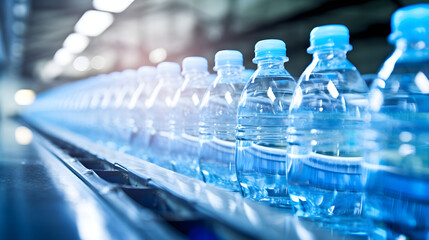 Industrial Bottled Water Production Line Closeup