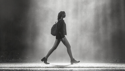 Fototapeta premium Energy from walking to work, in busy urban locations, people concept, April, generative ai