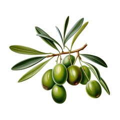 Fresh Green Olives with Leaves on White Background
