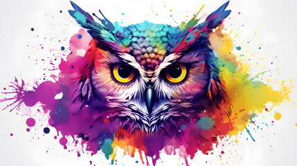 Vibrant Watercolor Owl with Splashes of Color