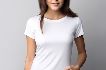Fototapeta premium Woman in White Tshirt Mockup created with Generative AI