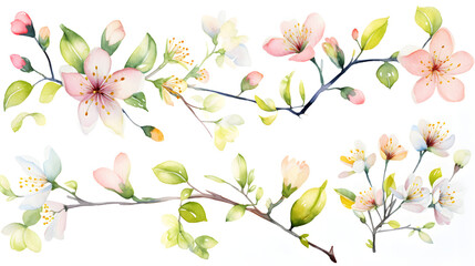 Obraz na płótnie Canvas Spring Cherry Blossom Watercolor Panorama