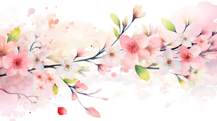 Spring Cherry Blossom Watercolor Panorama