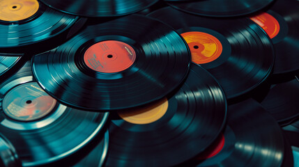 Vinyl disc, Vinyl record player, Retro vintage vinyl records background, Ai generated image 