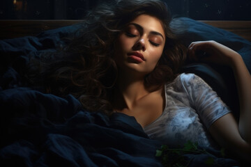 Naklejka premium Woman Resting with Closed Eyes in Bed