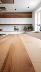 Fototapeta na wymiar Empty table in modern kitchen with blurred background.