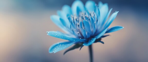 Obraz premium Blue beautiful flower on a beautiful toned blurred background, border. Delicate floral background