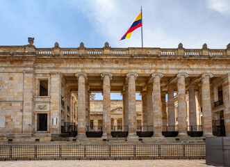 Capitolio Nacional (or National Capitol), building on Bolivar Square in central Bogota. It houses both houses of the Congress of Colombia. - obrazy, fototapety, plakaty