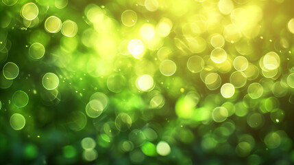 Obraz premium Green background, Green bokeh background, Spring background, abstract banner green blurred bokeh lights, Ai generated image 