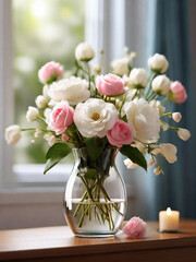 Beautiful flowers arranged in a vase, soft smooth light, elegantly displayed. ai generative
