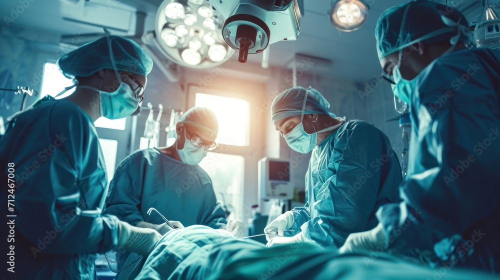 Poster surgeons performing surgery in an operating room a group of doctors at generative ai