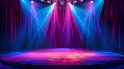 Stage spotlight, Theater stage light background with spotlight illuminated the stage for opera...