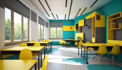 Fototapeta na wymiar a modern classroom with beautiful colors