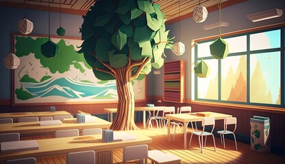 a modern classroom with beautiful colors - obrazy, fototapety, plakaty