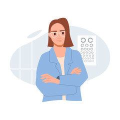 Ophthalmologist Doctor. Optical Eye Test and Care. Vector Illustration in Flat Style.