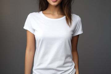 Obraz premium Woman in White Tshirt Mockup created with Generative AI