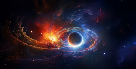 Fantasy space scene with planets, stars and nebula. 3D rendering, Planets in space. Solar system. Cosmos art. 3D rendering