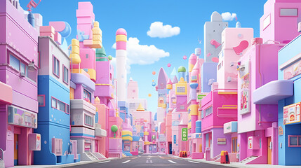 Vibrant Windows Vista in Pastel Cartoon Style: Modern Cityscape Illustration with Anime Art Influence, Perfect for Digital Design and Contemporary Compositions. - obrazy, fototapety, plakaty