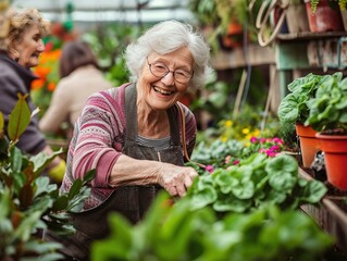 Naklejka na ściany i meble Harvesting Joy: Elderly Friends and Their Garden