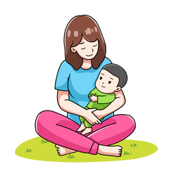 Vector cartoon mother and baby, happy mother's day