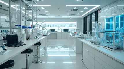 Research Laboratory With Spacious White Countertops for Scientific Generative AI