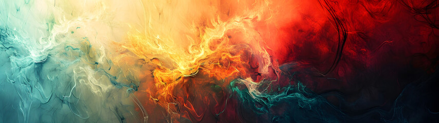 An explosion of vibrant hues dancing across a canvas, depicting the mesmerizing beauty of an abstract fire in the sky - obrazy, fototapety, plakaty