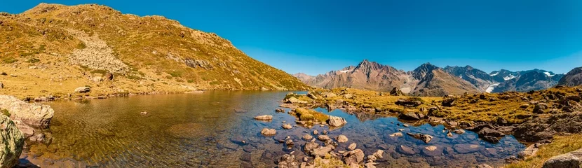 Foto op Canvas High resolution stitched alpine summer panorama with reflections in Lake Seeles at the famous Kaunertal Glacier Road, Landeck, Tyrol, Austria © Martin Erdniss
