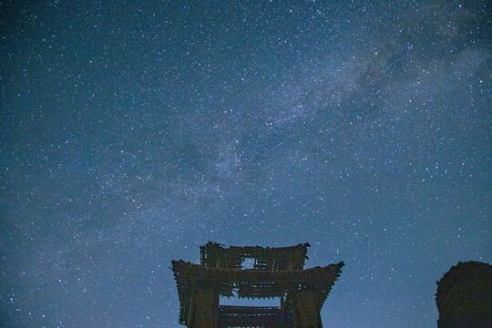 Yongtai Ancient City, Baiyin City, Gansu Province-The Milky Way and the Ancient City under the Starry Sky