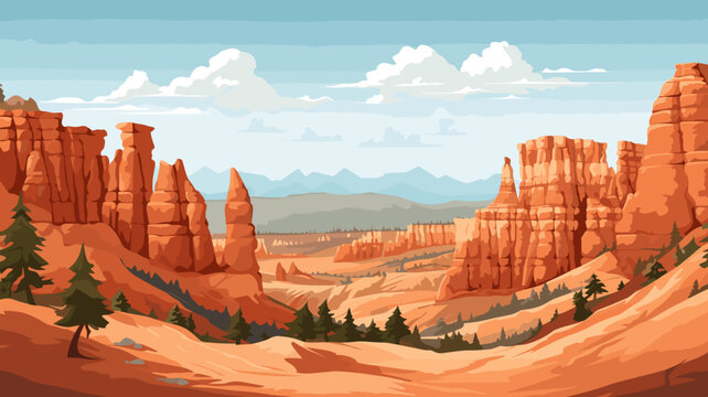 simple vector illustration, simple colors, Bryce national park. Tourist destination, travel destination. Famous tourist attraction. Amazing natural arches in Bryce national park, a must-see tourist sp