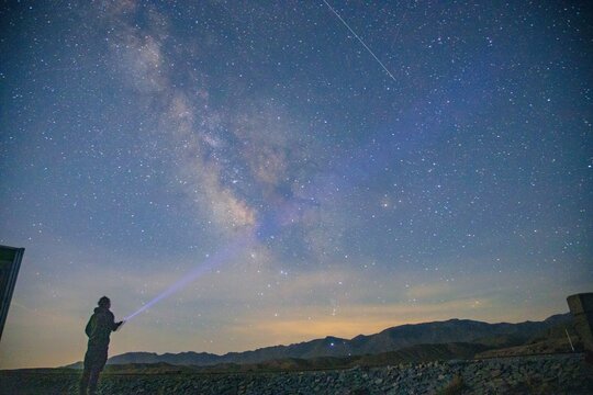 Yongtaikoucheng, Baiyin City, Gansu Province-The Milky Way and Young People under the Starry Sky