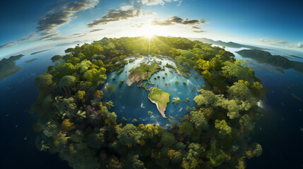 World environment and earth day concept with globe, nature and eco friendly environment. - obrazy, fototapety, plakaty