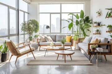 Spacious Living Room With Abundant Furniture and Vibrant Plants