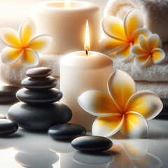 Obraz na płótnie Canvas Spa Essentials with Candlelight and Zen Stones