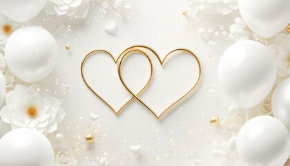 Romantic Bliss: Golden Hearts, White Balloons and flowers Set the Scene for Valentine's Celebrations, Weddings, and Anniversaries