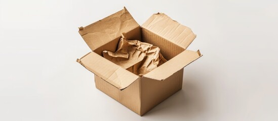 Box made of crushed cardboard on a white background.