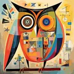 Geometric abstract owl, art color illustration