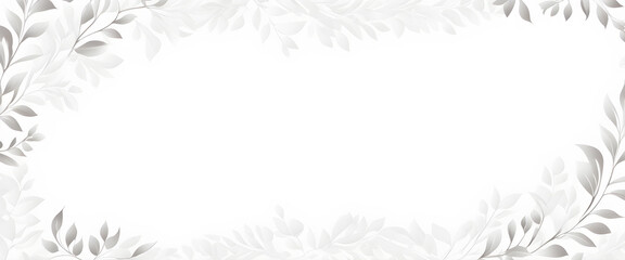 Gray toned leaves form a border on a white background. Illustration with space for copyright.