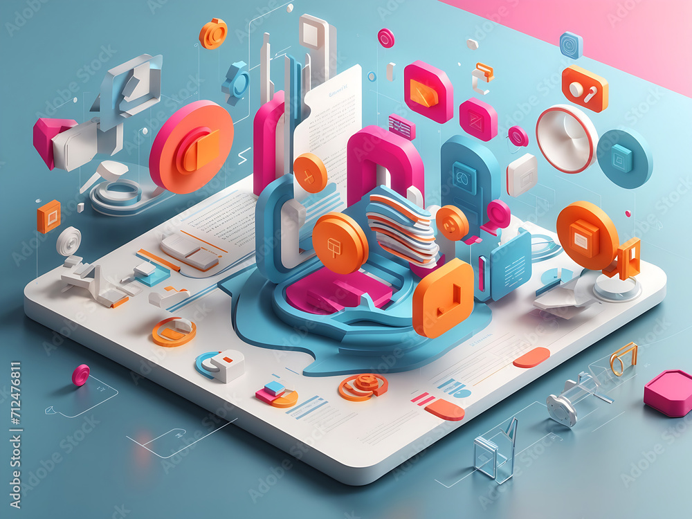 Poster 3d hands-building web page and application design, ui and ux, and web design concept. abstract icons