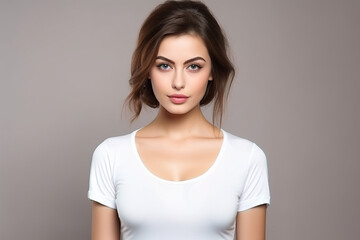Obraz premium Woman in White Tshirt Mockup created with Generative AI