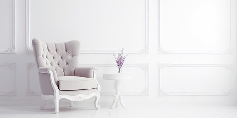 White room with a luxurious armchair.