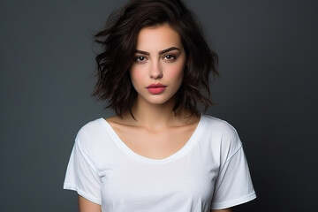 Fototapeta premium Woman in White Tshirt Mockup created with Generative AI