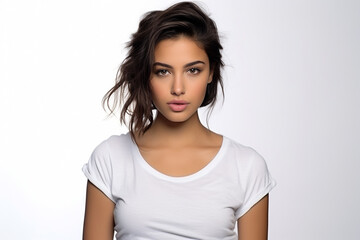 Fototapeta premium Woman in White Tshirt Mockup created with Generative AI