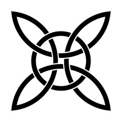 Celtic quad knot with interlaced circle. Celtic cross formed by four endless connected arcs, intertwined with a circle. Spiritual and religious symbol, used in medieval Christian ornamentation. Vector